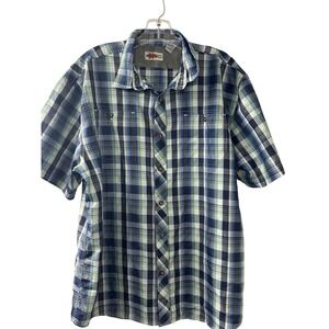 Field N Forest Mens XL Short Sleeve Plaid Button Down Shirt Blue Green Honeycomb